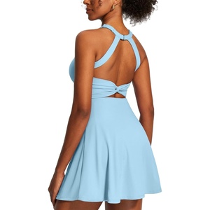 image:imageHeathyoga Tennis Dress with Built in Shorts and Bra Athletic Dress for Women Summer Cut Out Twisted Golf Workout DressEasy Peezy Cloudy Blue
