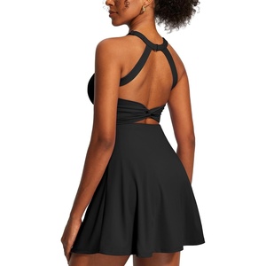 image:imageHeathyoga Tennis Dress with Built in Shorts and Bra Athletic Dress for Women Summer Cut Out Twisted Golf Workout DressEasy Peezy Obsidian Balck