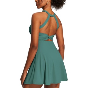 image:imageHeathyoga Tennis Dress with Built in Shorts and Bra Athletic Dress for Women Summer Cut Out Twisted Golf Workout DressEasy Peezy Verdant Green
