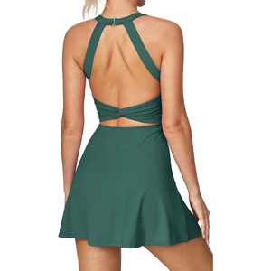image:imageHeathyoga Tennis Dress with Built in Shorts and Bra Athletic Dress for Women Summer Cut Out Twisted Golf Workout DressField Green