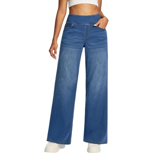 image:imageHeathyoga Wide Leg Jeans Woman High Waist Pull On Baggy Jeans for Women Stretchy Jean Pants Straight Leg Denim PantsLight Blue Whisker