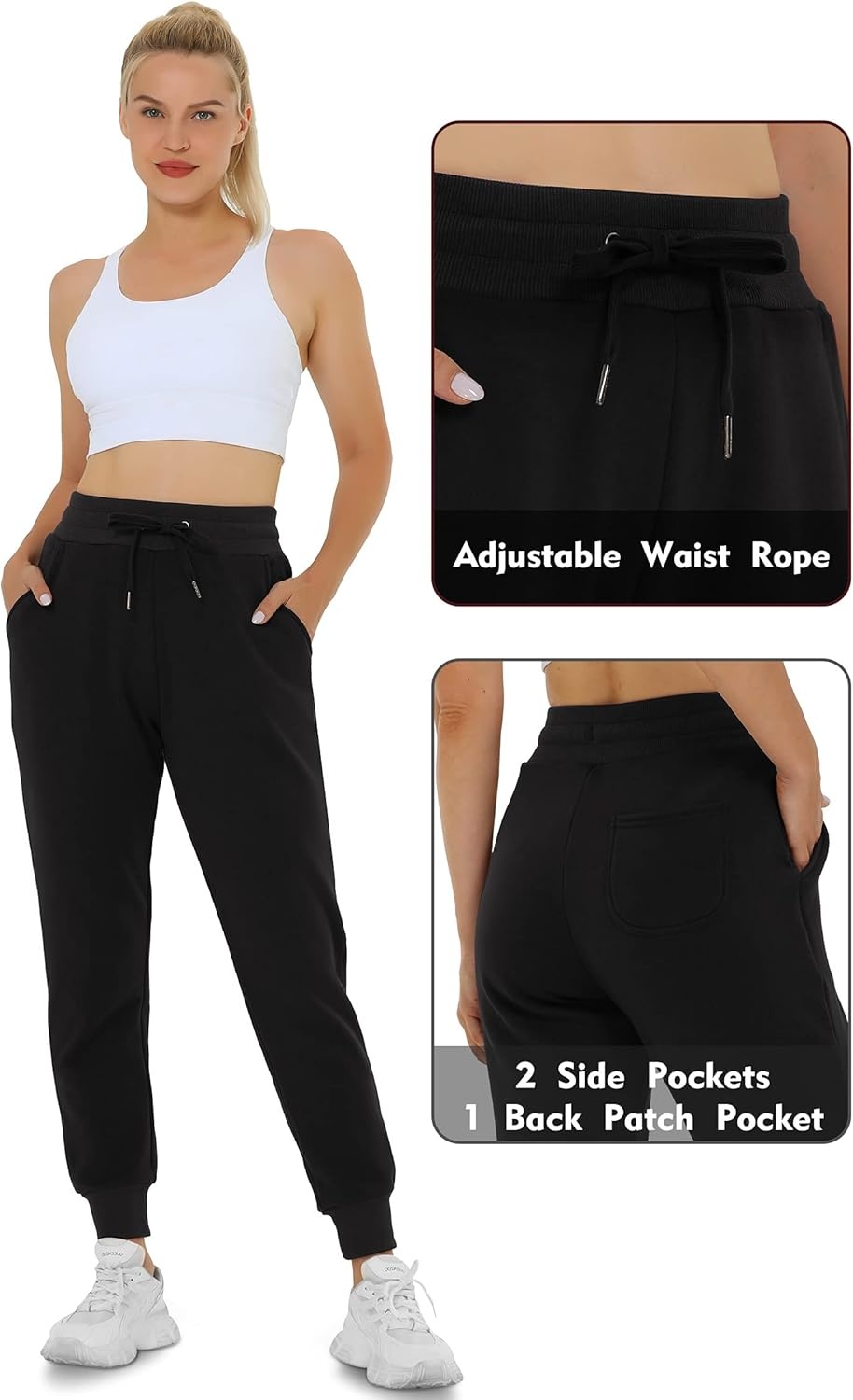 image:imageHeathyoga Fleece Lined Joggers for Women Thermal Sweatpants for Women Joggers with Pockets Workout Pants Running PantsBlack