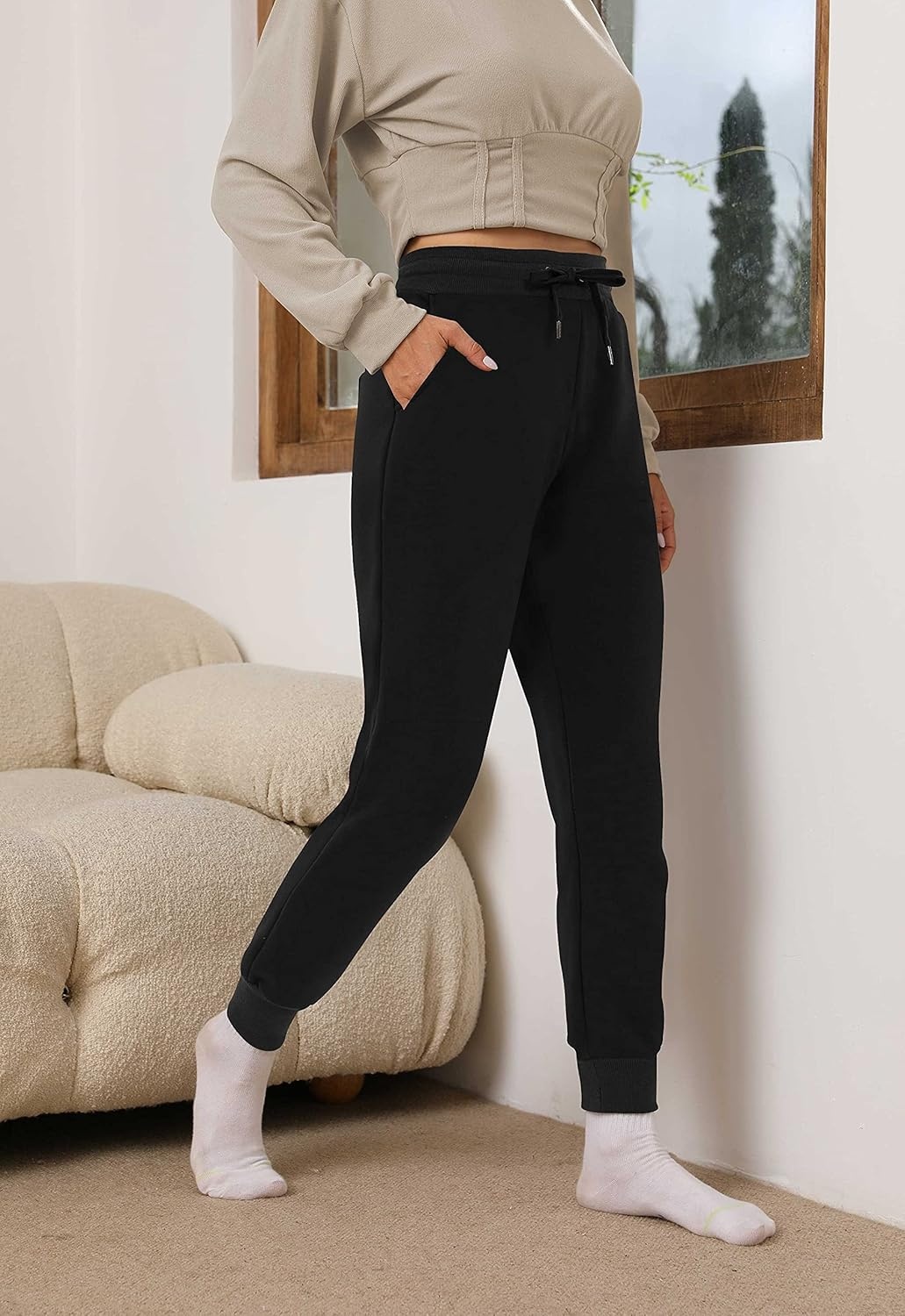 image:imageHeathyoga Fleece Lined Joggers for Women Thermal Sweatpants for Women Joggers with Pockets Workout Pants Running PantsBlack