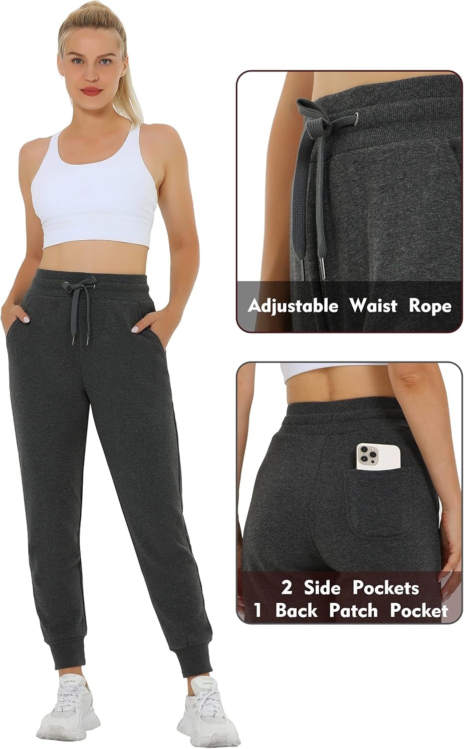 image:imageHeathyoga Fleece Lined Joggers for Women Thermal Sweatpants for Women Joggers with Pockets Workout Pants Running PantsCharcoal