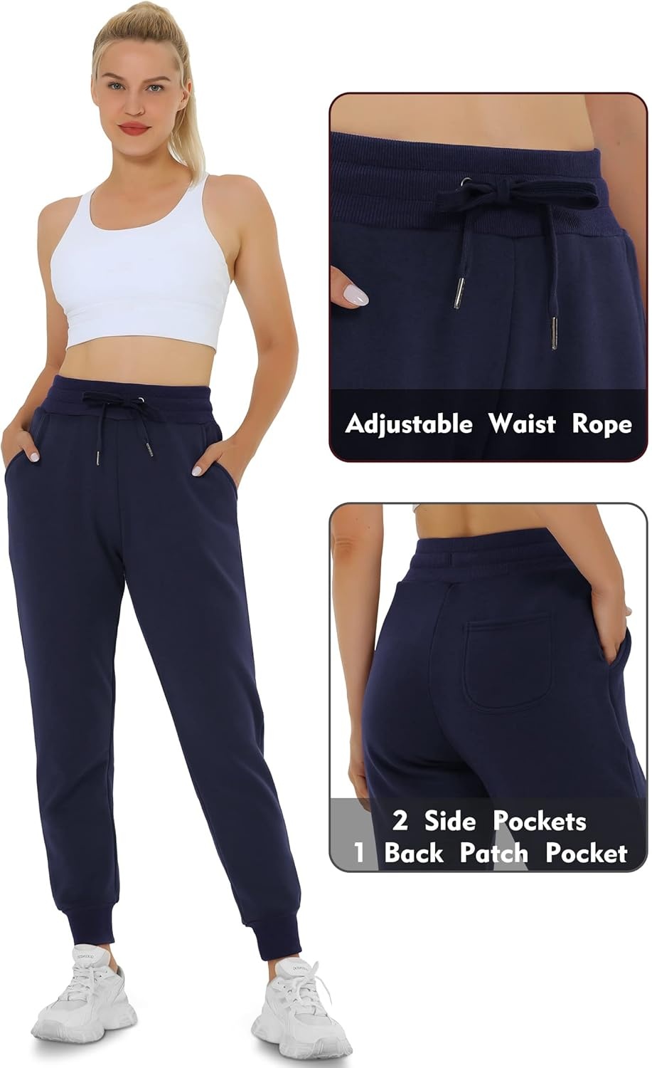 image:imageHeathyoga Fleece Lined Joggers for Women Thermal Sweatpants for Women Joggers with Pockets Workout Pants Running PantsDarkblue