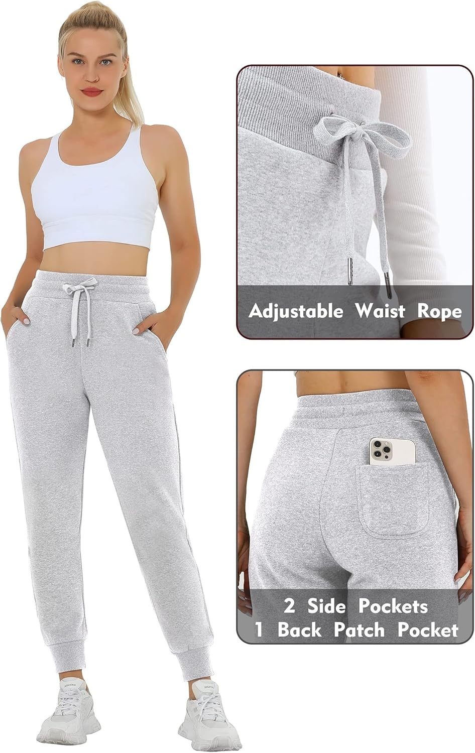 image:imageHeathyoga Fleece Lined Joggers for Women Thermal Sweatpants for Women Joggers with Pockets Workout Pants Running PantsLight Gray