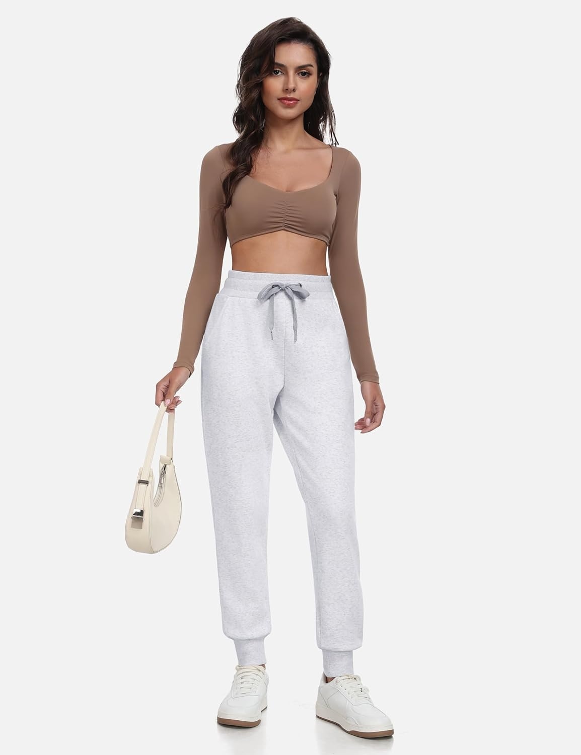 image:imageHeathyoga Fleece Lined Joggers for Women Thermal Sweatpants for Women Joggers with Pockets Workout Pants Running PantsWhite