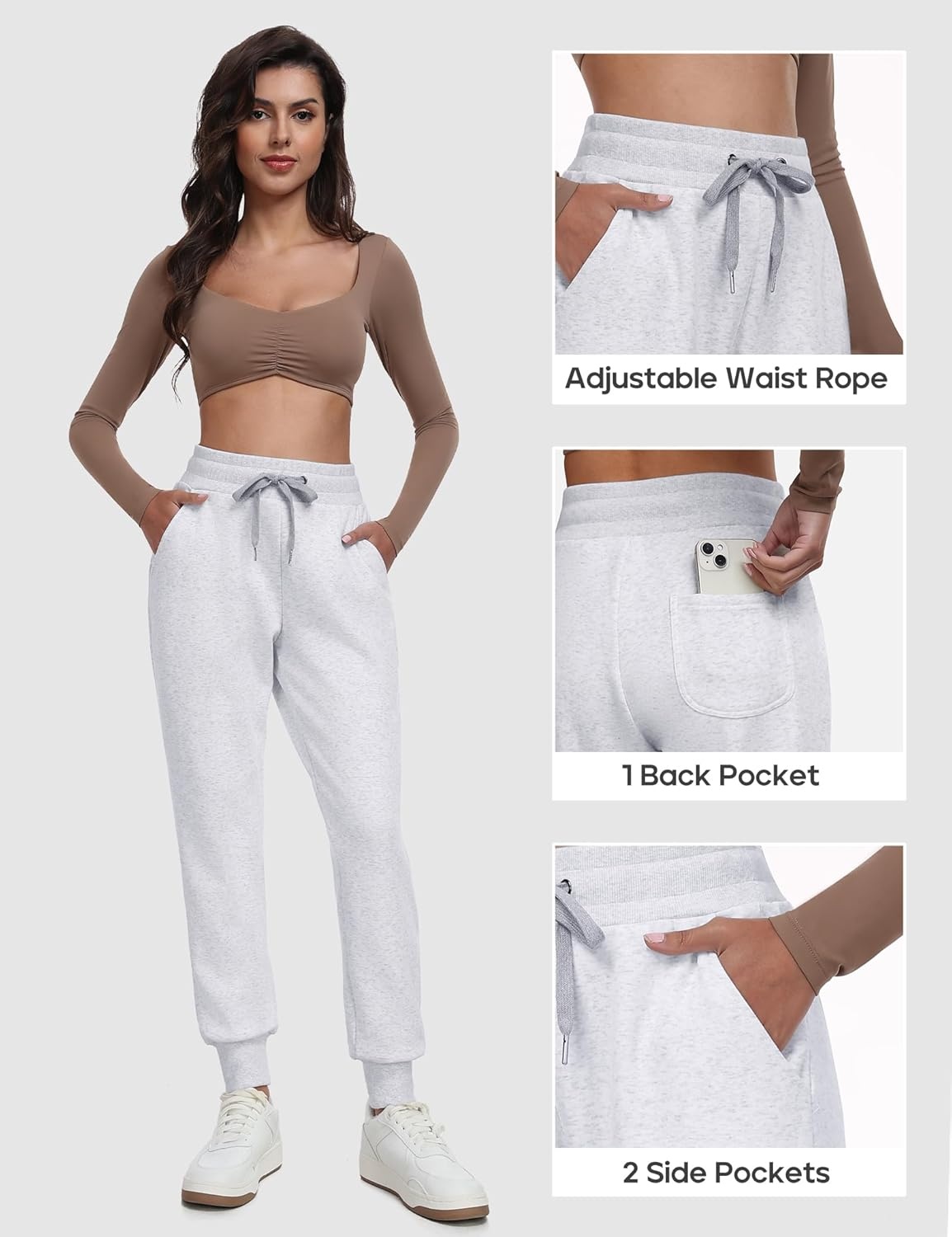 image:imageHeathyoga Fleece Lined Joggers for Women Thermal Sweatpants for Women Joggers with Pockets Workout Pants Running PantsWhite