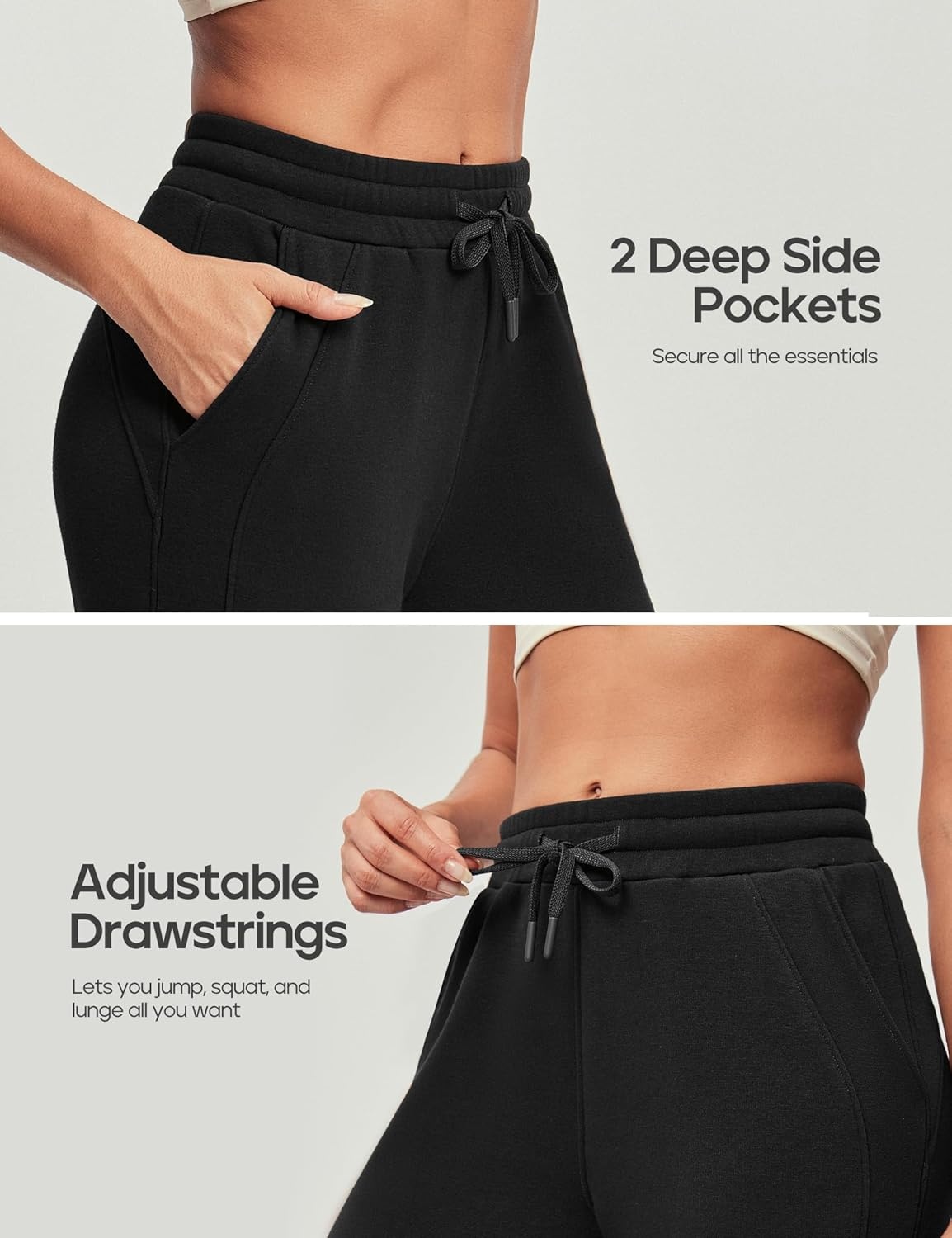 image:imageHeathyoga Fleece Lined Wide Leg Sweatpants Women Baggy High Waisted Flare Sweat Pants for Women Joggers with PocketsBlack