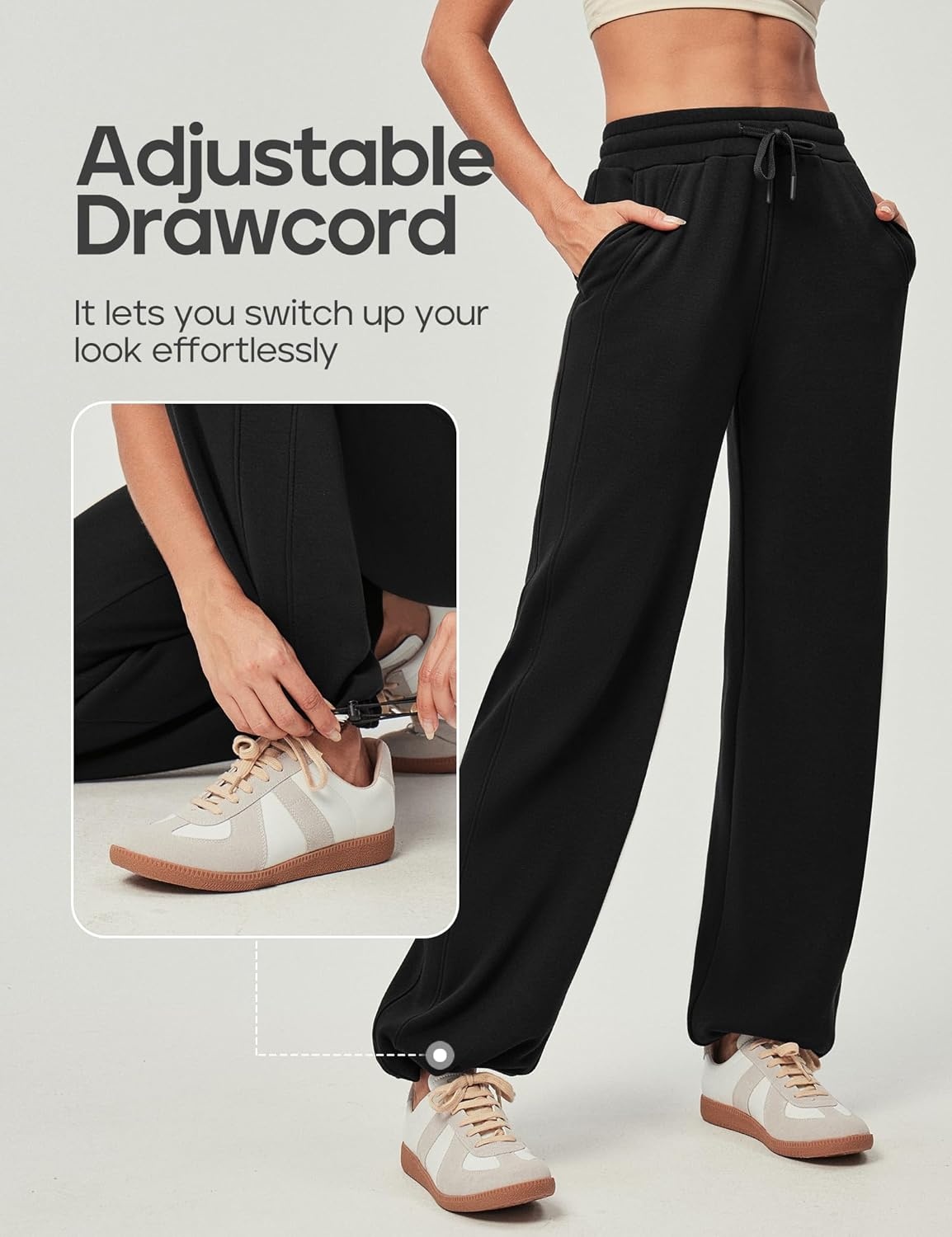 image:imageHeathyoga Fleece Lined Wide Leg Sweatpants Women Baggy High Waisted Flare Sweat Pants for Women Joggers with PocketsBlack
