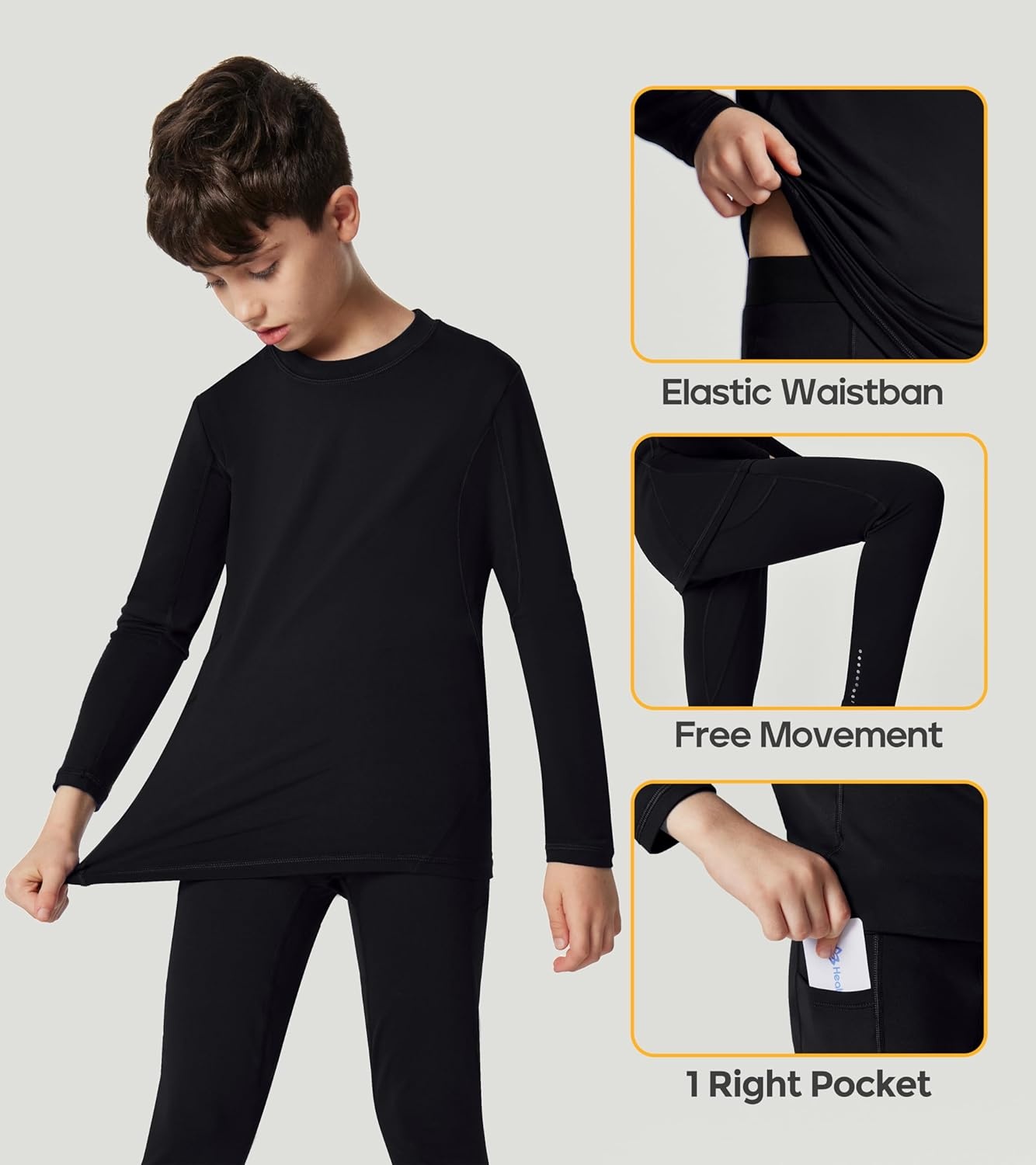 image:imageHeathyoga Thermal Underwear for Kids Boys Toddler Thermal Set Fleece Lined Long Johns Base Layer Winter Clothes for GirlsBlack