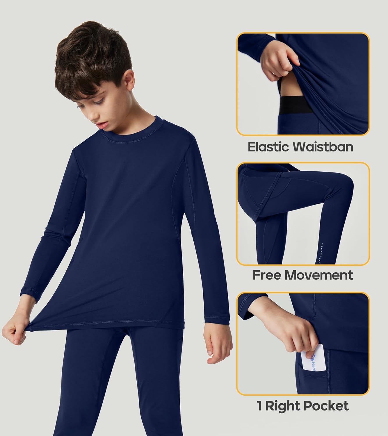 image:imageHeathyoga Thermal Underwear for Kids Boys Toddler Thermal Set Fleece Lined Long Johns Base Layer Winter Clothes for GirlsBlue