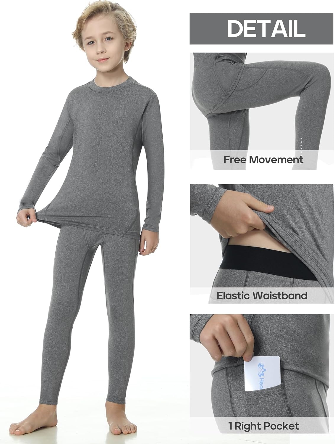 image:imageHeathyoga Thermal Underwear for Kids Boys Toddler Thermal Set Fleece Lined Long Johns Base Layer Winter Clothes for GirlsLight Grey