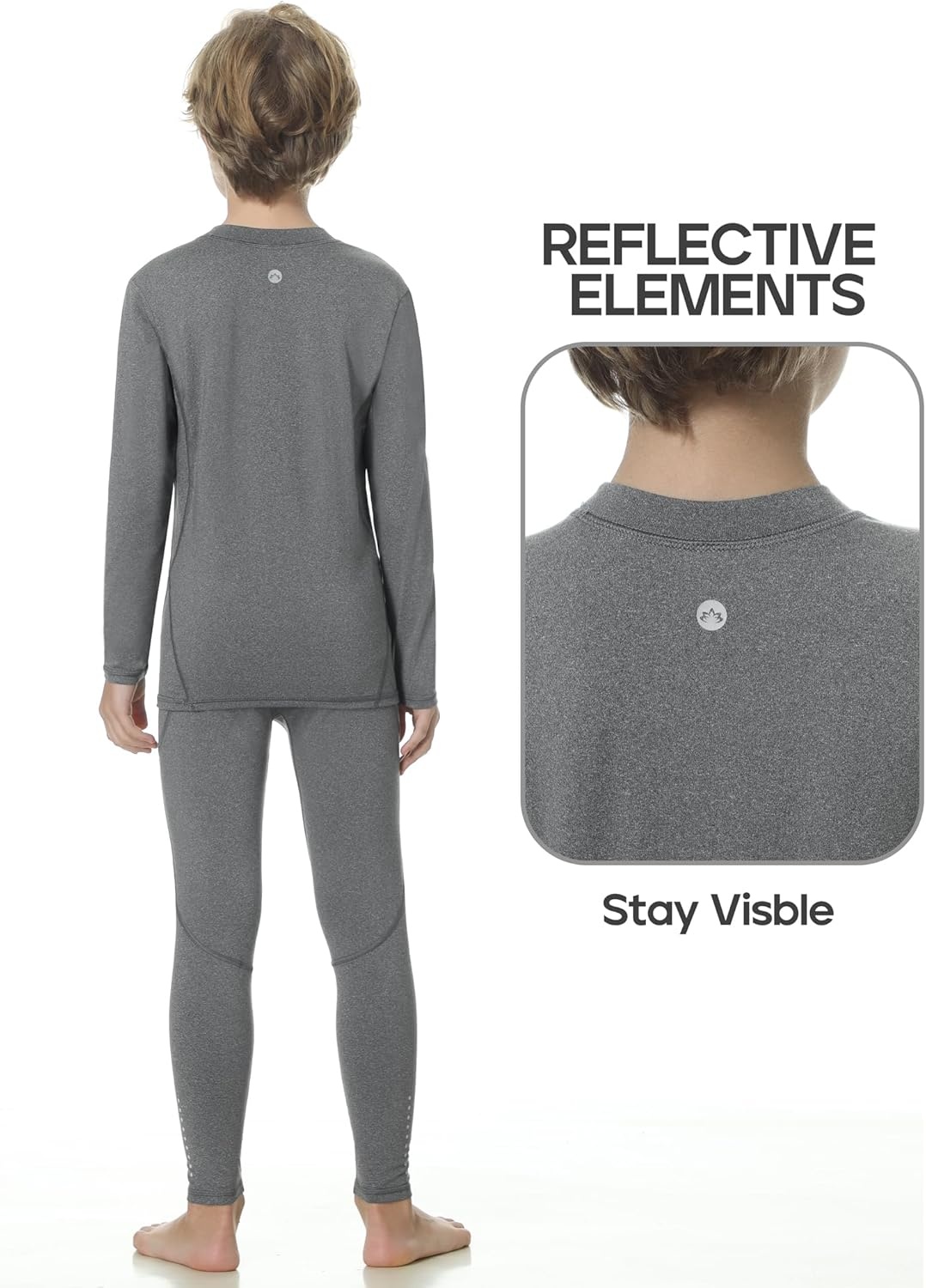 image:imageHeathyoga Thermal Underwear for Kids Boys Toddler Thermal Set Fleece Lined Long Johns Base Layer Winter Clothes for GirlsLight Grey