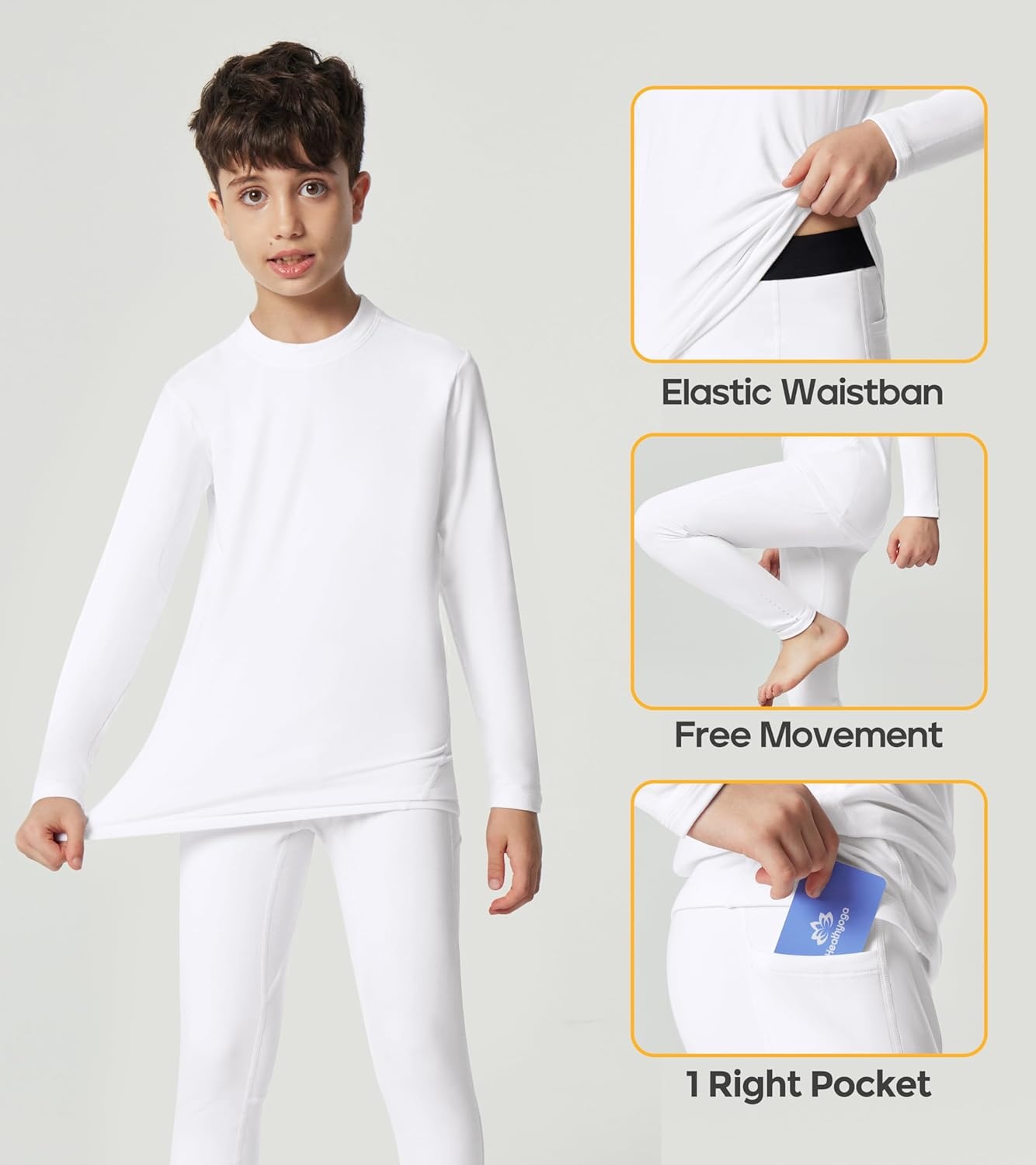 image:imageHeathyoga Thermal Underwear for Kids Boys Toddler Thermal Set Fleece Lined Long Johns Base Layer Winter Clothes for GirlsWhite