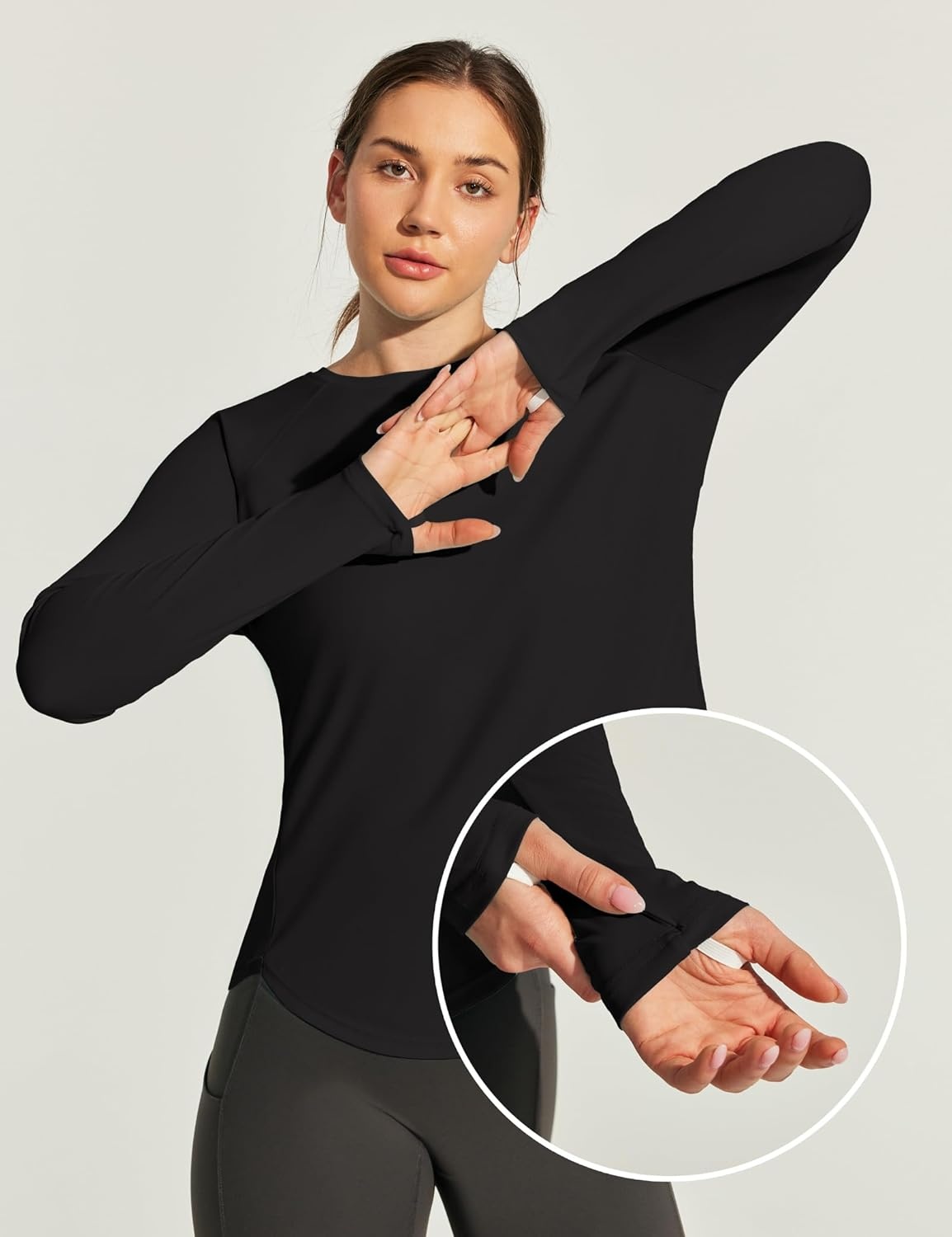 image:imageHeathyoga Womens Workout Tops UPF 50 Long Sleeve Sun Shirts for Women SPF Rash Guard UV Protection Hiking Running ShirtsBlack