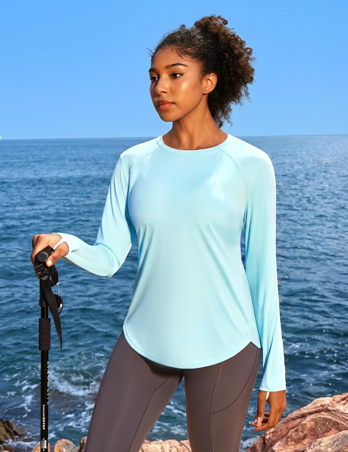image:imageHeathyoga Womens Workout Tops UPF 50 Long Sleeve Sun Shirts for Women SPF Rash Guard UV Protection Hiking Running ShirtsMint Green