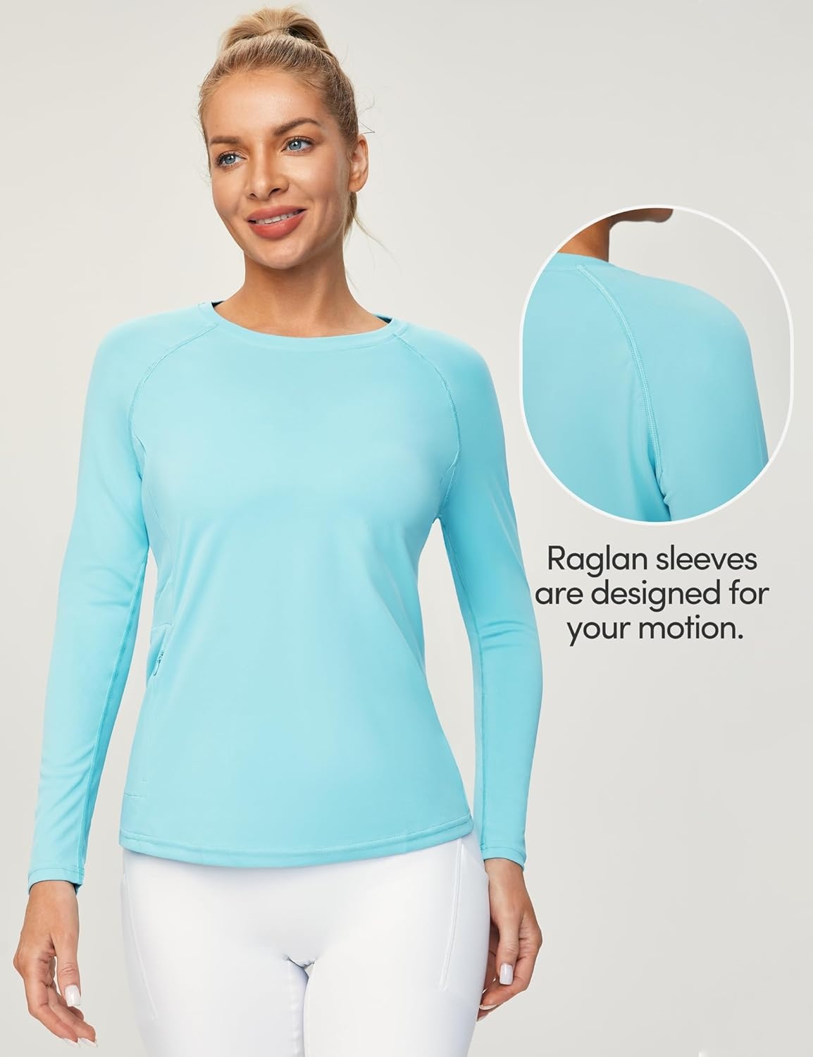image:imageHeathyoga Womens Workout Tops UPF 50 Long Sleeve Sun Shirts for Women SPF Rash Guard UV Protection Hiking Running ShirtsOld Light Blue