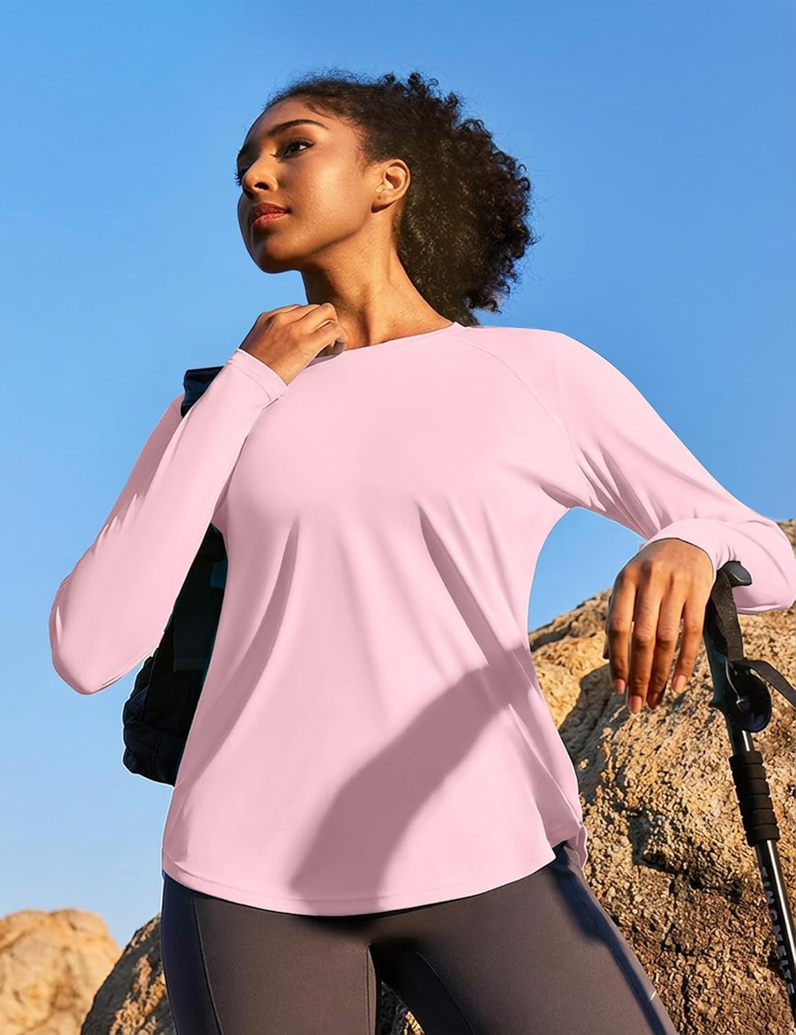 image:imageHeathyoga Womens Workout Tops UPF 50 Long Sleeve Sun Shirts for Women SPF Rash Guard UV Protection Hiking Running ShirtsPink