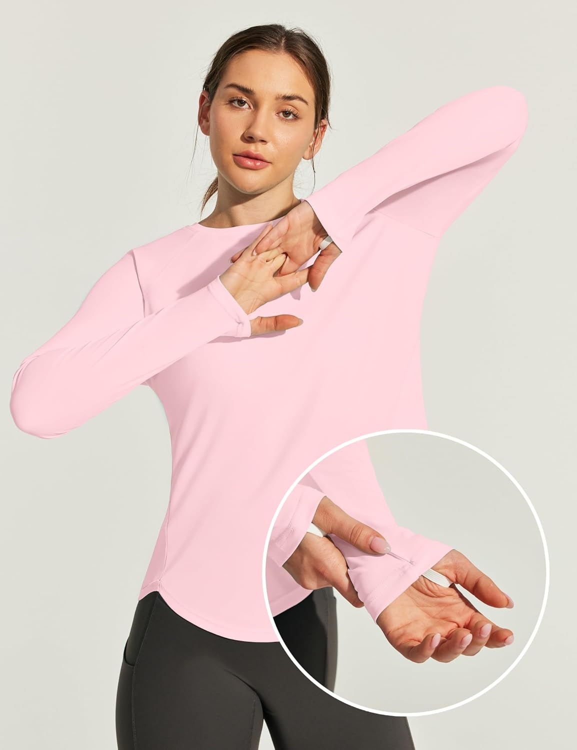 image:imageHeathyoga Womens Workout Tops UPF 50 Long Sleeve Sun Shirts for Women SPF Rash Guard UV Protection Hiking Running ShirtsPink