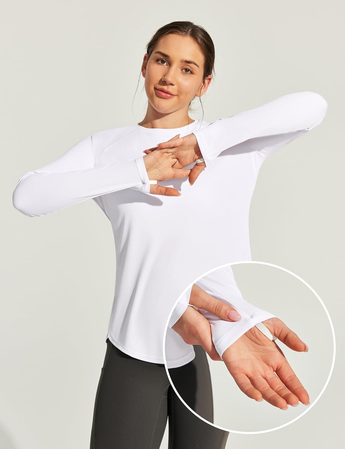 image:imageHeathyoga Womens Workout Tops UPF 50 Long Sleeve Sun Shirts for Women SPF Rash Guard UV Protection Hiking Running ShirtsWhite