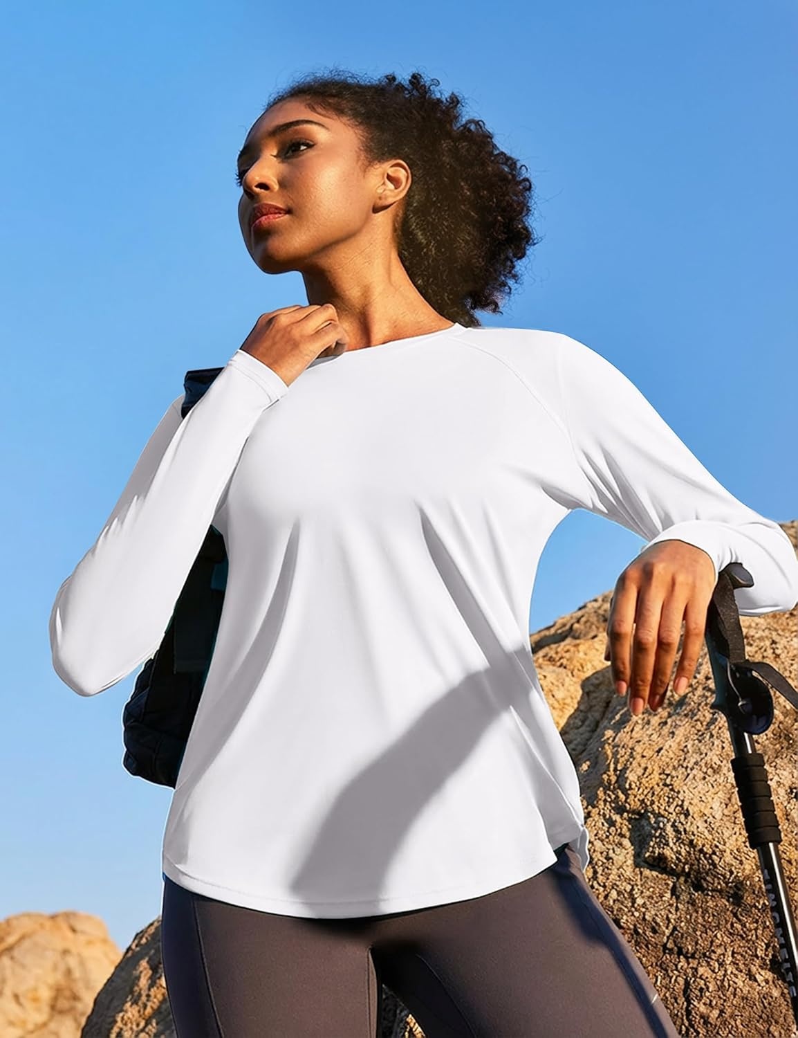 image:imageHeathyoga Womens Workout Tops UPF 50 Long Sleeve Sun Shirts for Women SPF Rash Guard UV Protection Hiking Running ShirtsWhite