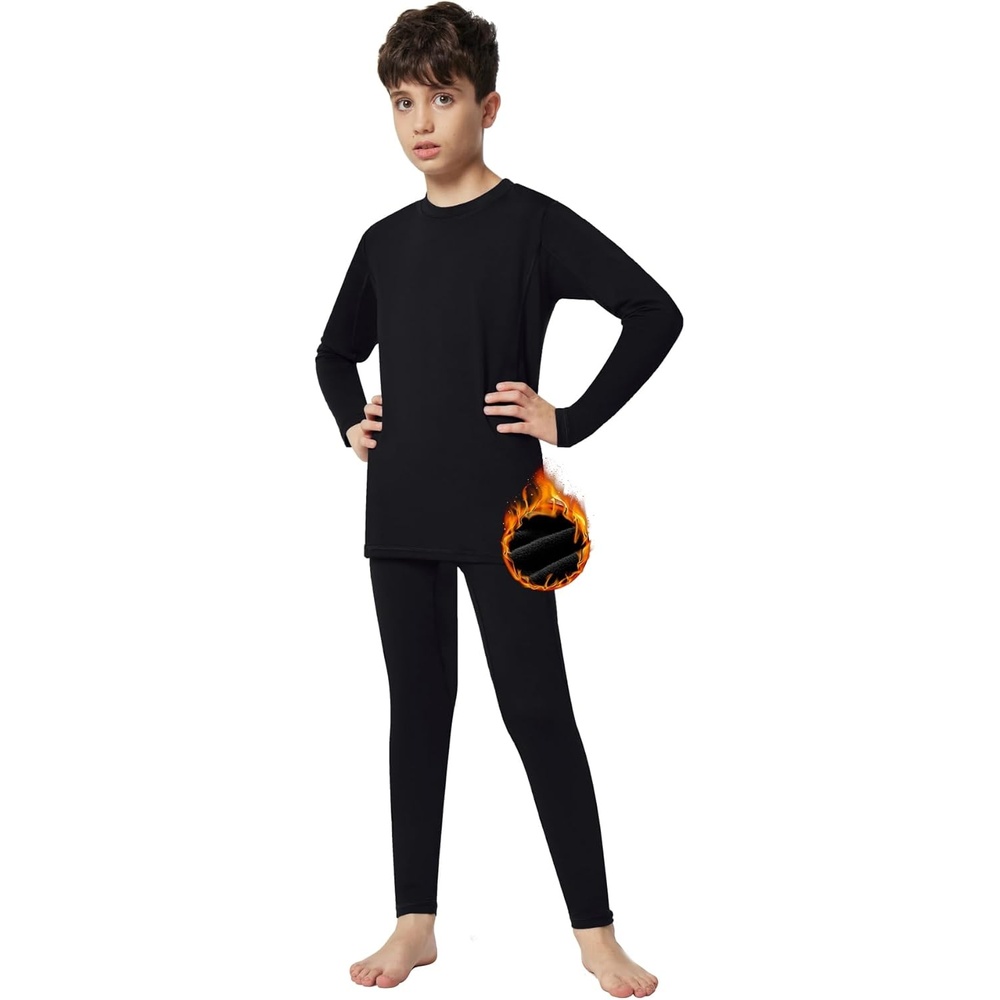 image:imageHeathyoga Thermal Underwear for Kids Boys Toddler Thermal Set Fleece Lined Long Johns Base Layer Winter Clothes for GirlsBlack