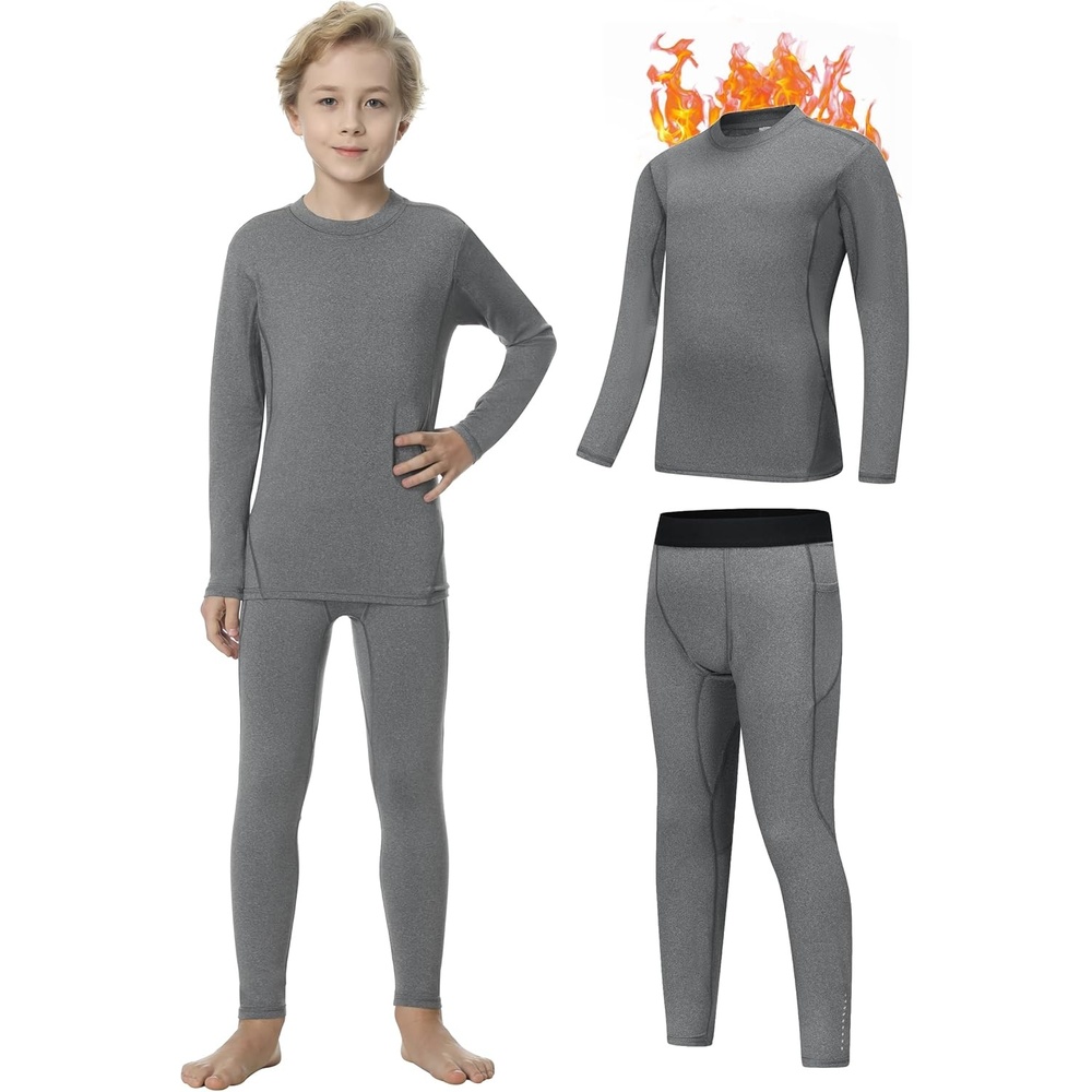 image:imageHeathyoga Thermal Underwear for Kids Boys Toddler Thermal Set Fleece Lined Long Johns Base Layer Winter Clothes for GirlsLight Grey