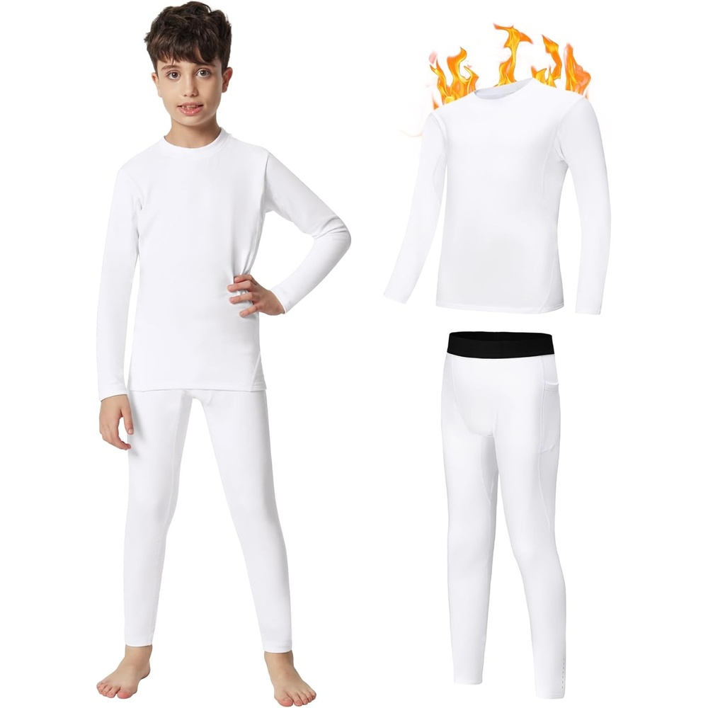 image:imageHeathyoga Thermal Underwear for Kids Boys Toddler Thermal Set Fleece Lined Long Johns Base Layer Winter Clothes for GirlsWhite
