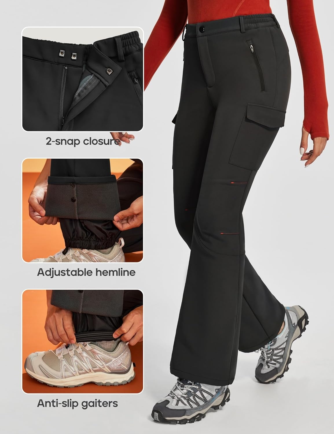 image:imageHeathyoga Snow Ski Pants Women Waterproof Softshell Insulated Fleece Lined Pants Snowboard Hiking Pants for Outdoor WinterBlack