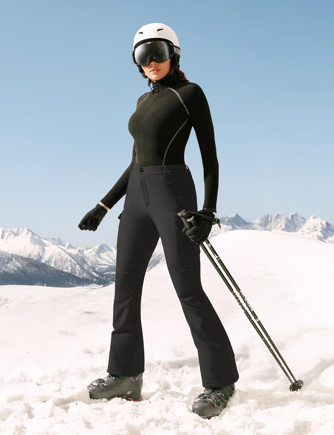 image:imageHeathyoga Snow Ski Pants Women Waterproof Softshell Insulated Fleece Lined Pants Snowboard Hiking Pants for Outdoor WinterBlack
