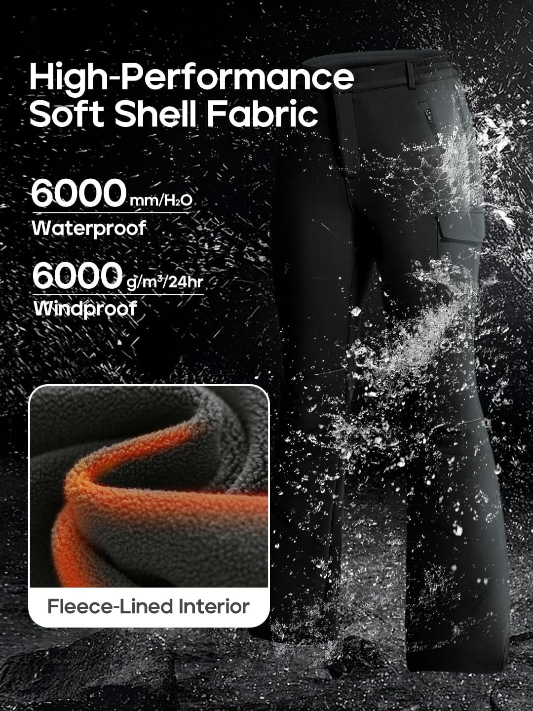 image:imageHeathyoga Snow Ski Pants Women Waterproof Softshell Insulated Fleece Lined Pants Snowboard Hiking Pants for Outdoor WinterBlack