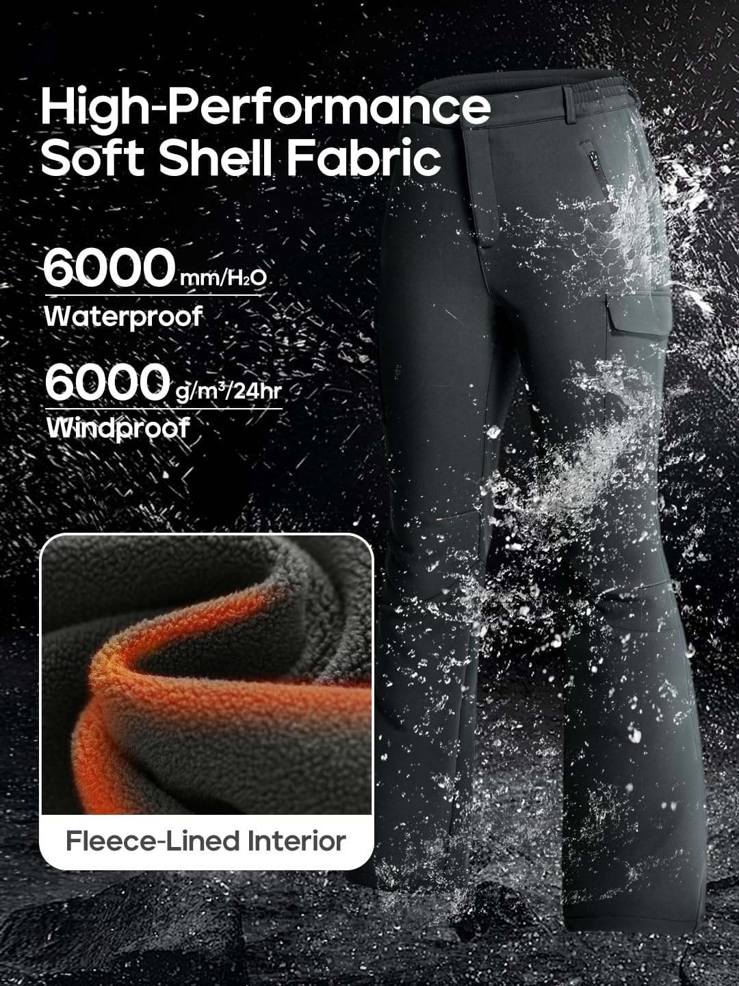 image:imageHeathyoga Snow Ski Pants Women Waterproof Softshell Insulated Fleece Lined Pants Snowboard Hiking Pants for Outdoor WinterGrey