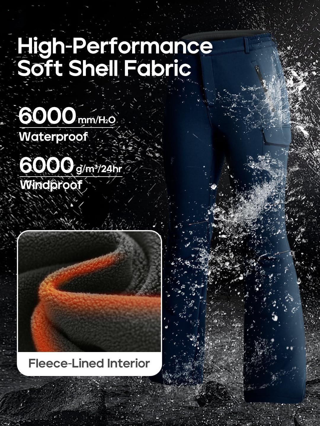image:imageHeathyoga Snow Ski Pants Women Waterproof Softshell Insulated Fleece Lined Pants Snowboard Hiking Pants for Outdoor WinterNavy Blue