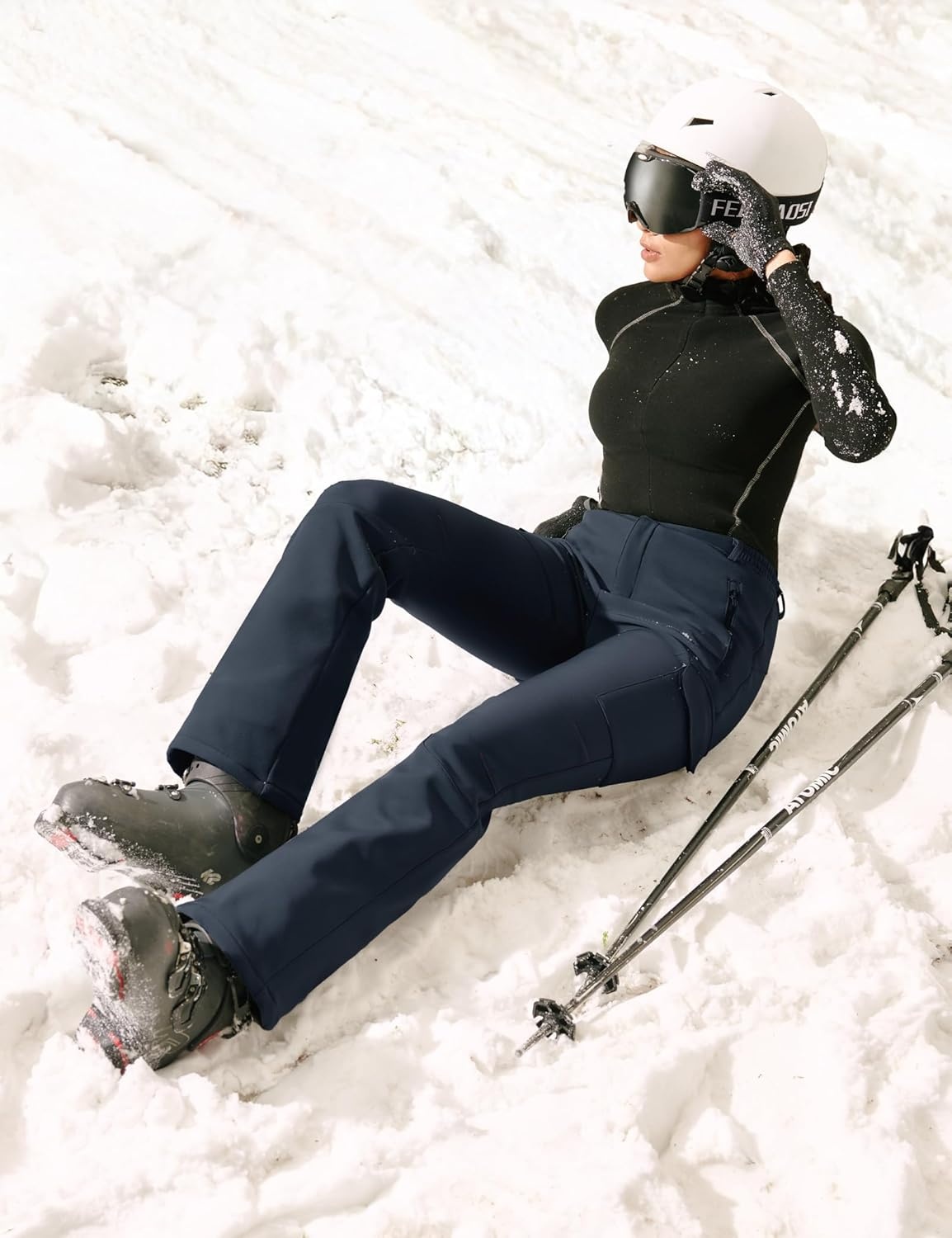 image:imageHeathyoga Snow Ski Pants Women Waterproof Softshell Insulated Fleece Lined Pants Snowboard Hiking Pants for Outdoor WinterNavy Blue