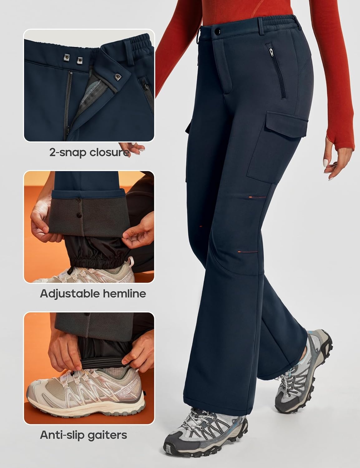 image:imageHeathyoga Snow Ski Pants Women Waterproof Softshell Insulated Fleece Lined Pants Snowboard Hiking Pants for Outdoor WinterNavy Blue