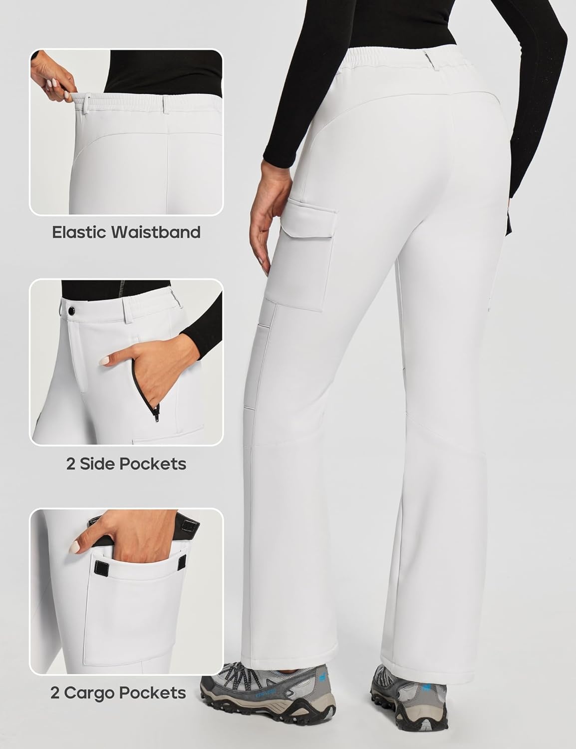 image:imageHeathyoga Snow Ski Pants Women Waterproof Softshell Insulated Fleece Lined Pants Snowboard Hiking Pants for Outdoor WinterWhite