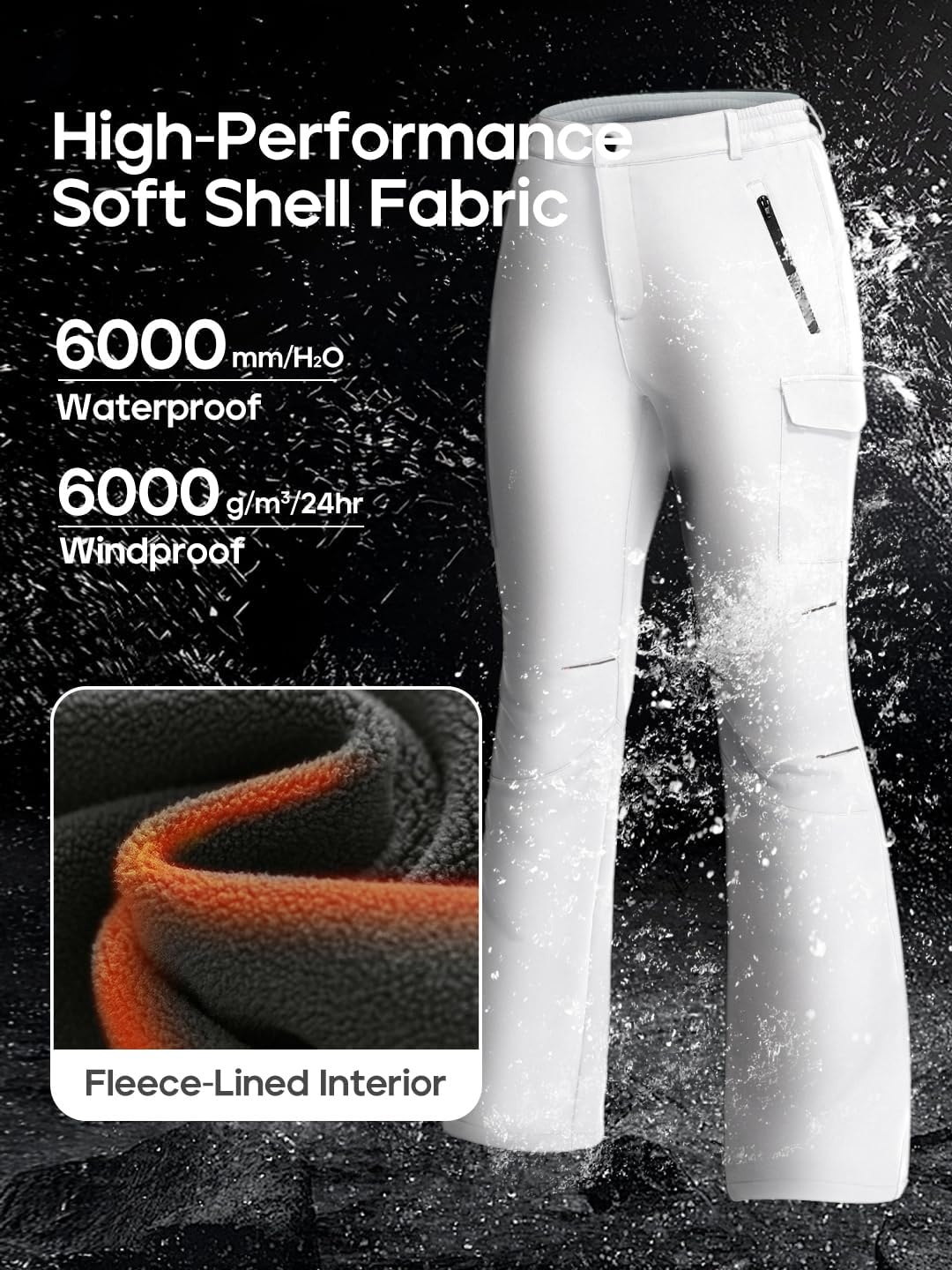 image:imageHeathyoga Snow Ski Pants Women Waterproof Softshell Insulated Fleece Lined Pants Snowboard Hiking Pants for Outdoor WinterWhite