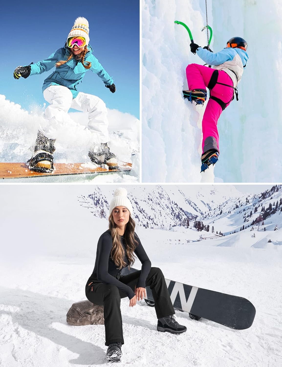 image:imageHeathyoga Snow Ski Pants Women Waterproof Softshell Insulated Fleece Lined Snowboard Pants Hiking Pants for Winter OutdoorBlack