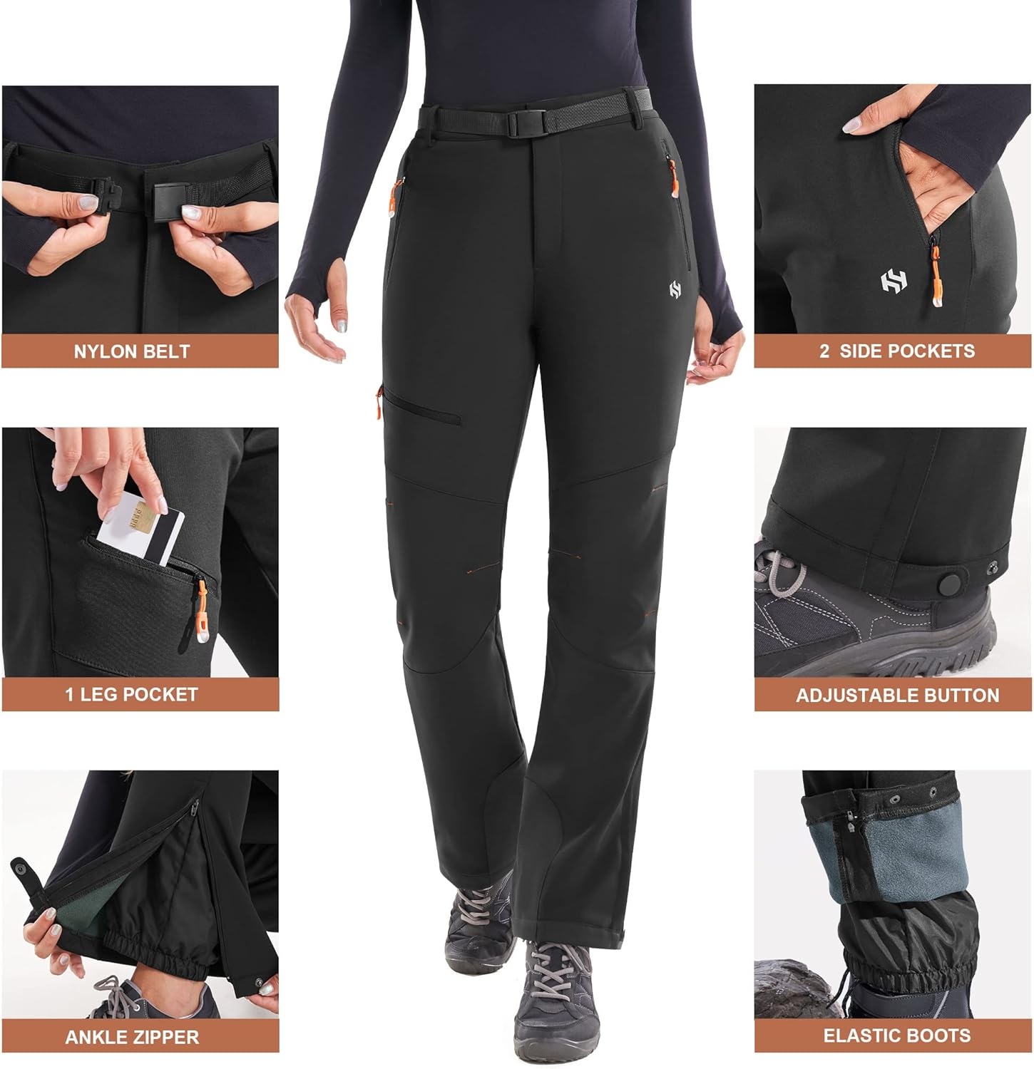 image:imageHeathyoga Snow Ski Pants Women Waterproof Softshell Insulated Fleece Lined Snowboard Pants Hiking Pants for Winter OutdoorBlack