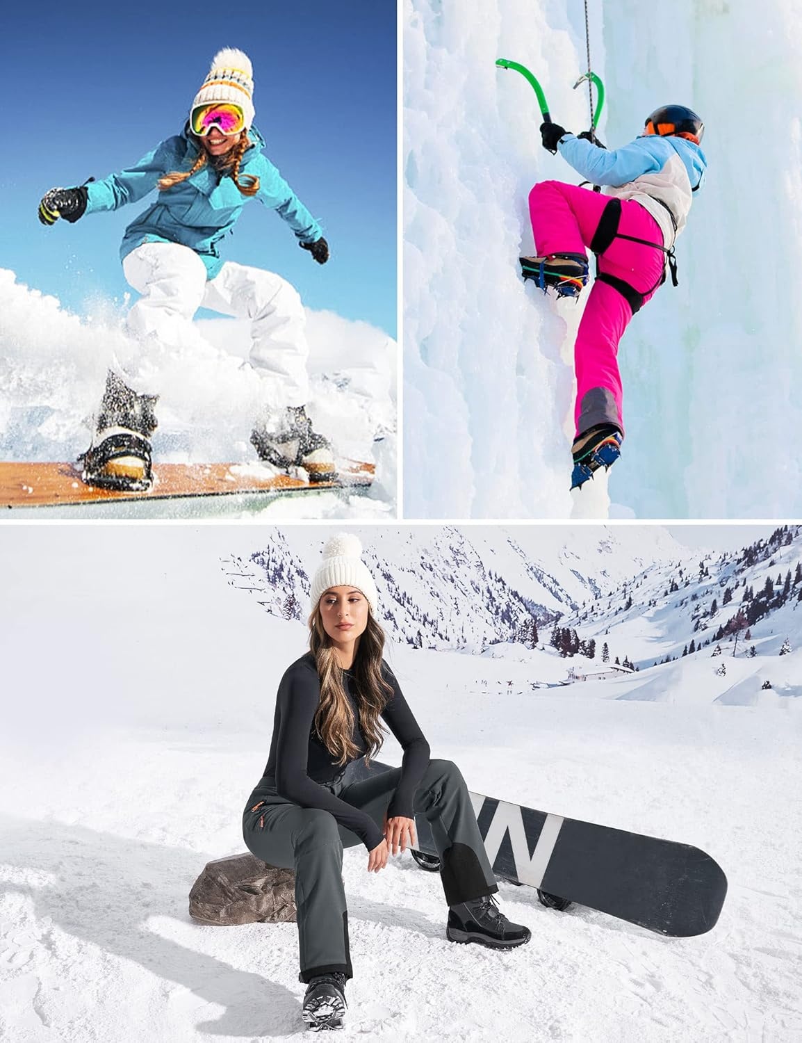 image:imageHeathyoga Snow Ski Pants Women Waterproof Softshell Insulated Fleece Lined Snowboard Pants Hiking Pants for Winter OutdoorGray