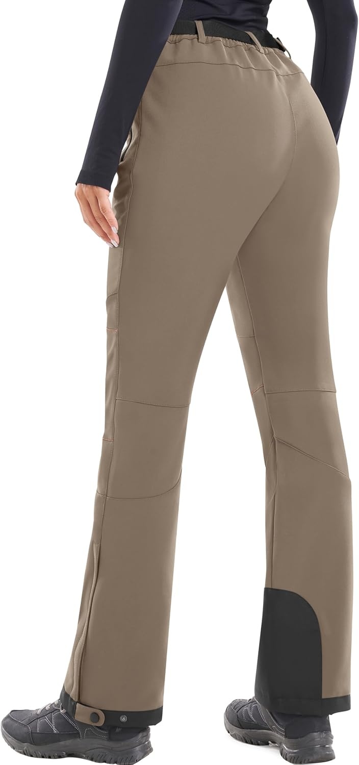 image:imageHeathyoga Snow Ski Pants Women Waterproof Softshell Insulated Fleece Lined Snowboard Pants Hiking Pants for Winter OutdoorKhaki