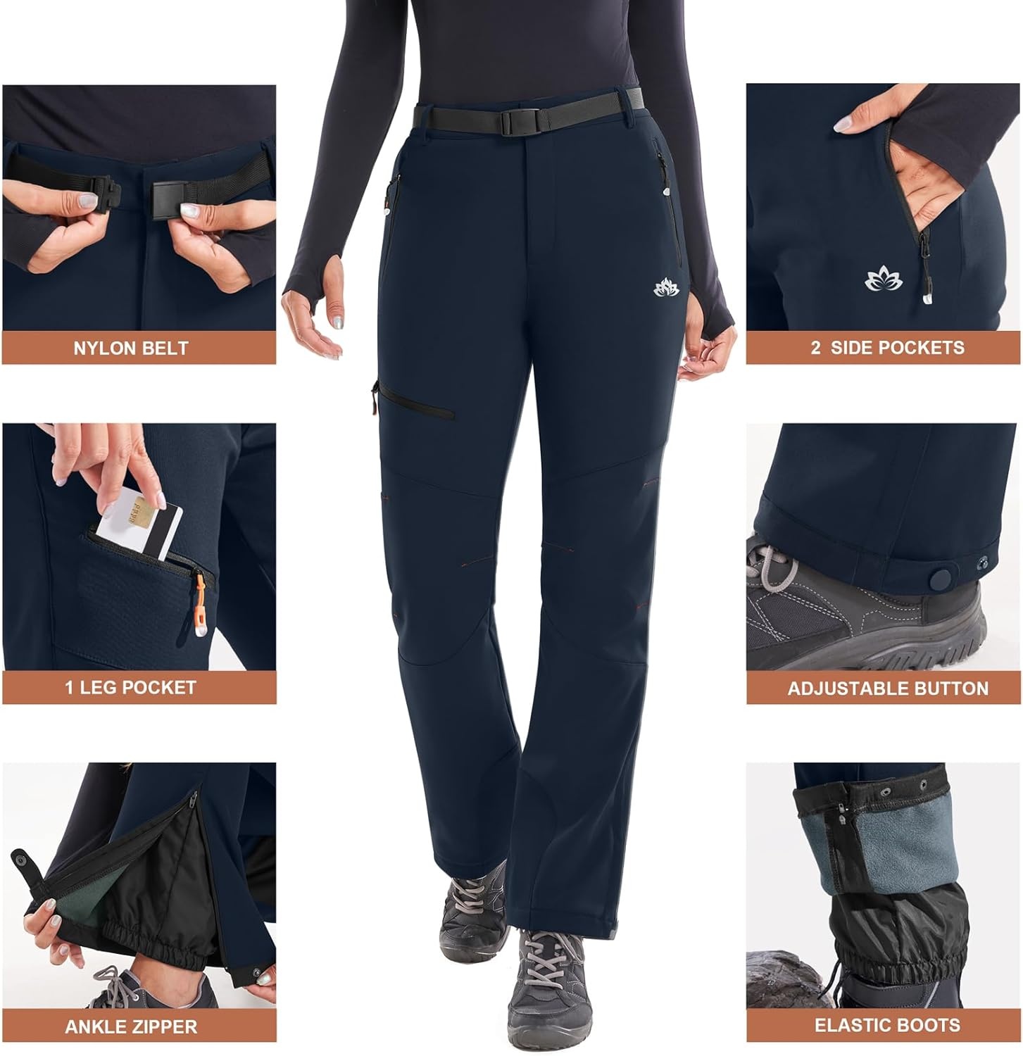 image:imageHeathyoga Snow Ski Pants Women Waterproof Softshell Insulated Fleece Lined Snowboard Pants Hiking Pants for Winter OutdoorNavy Blue