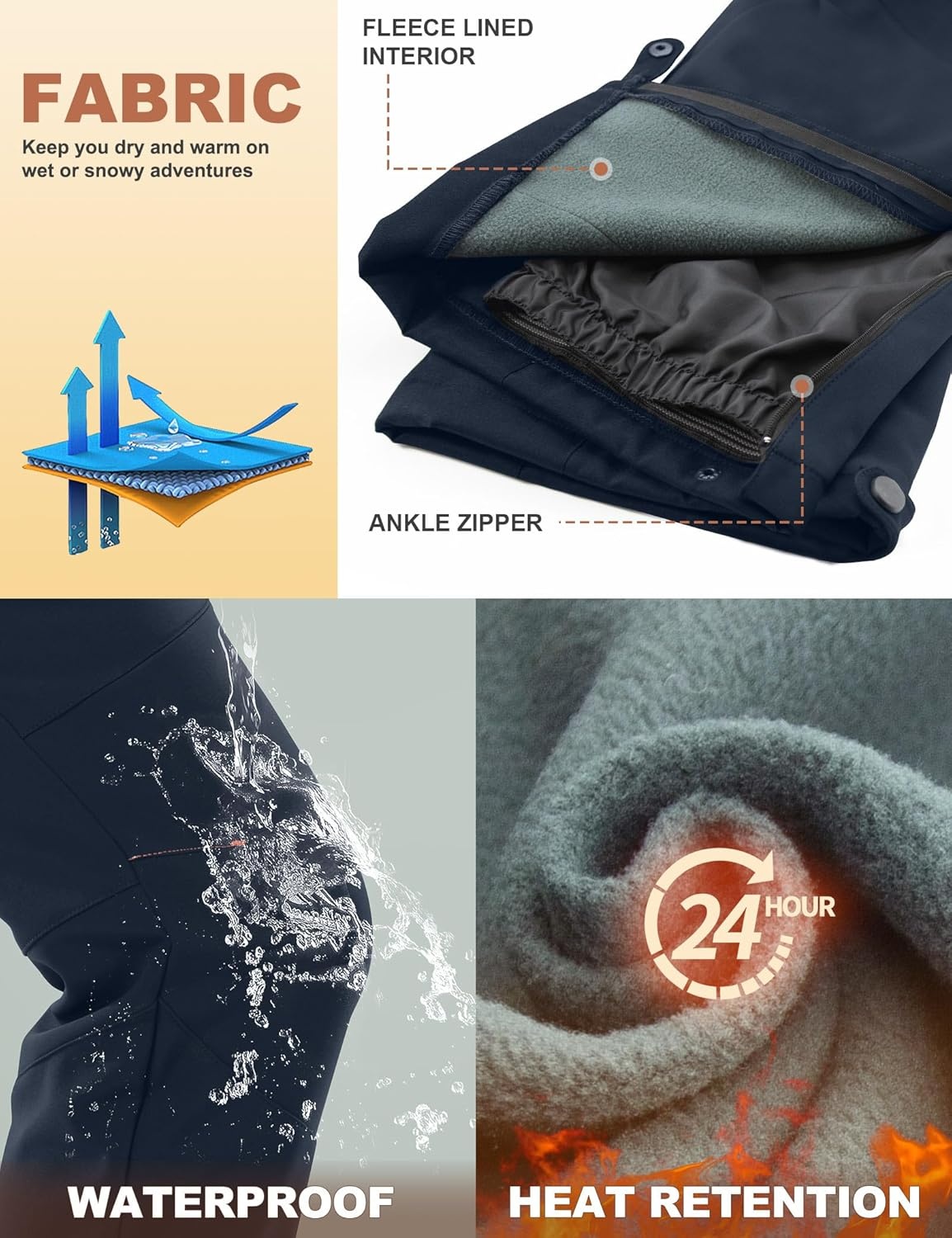 image:imageHeathyoga Snow Ski Pants Women Waterproof Softshell Insulated Fleece Lined Snowboard Pants Hiking Pants for Winter OutdoorNavy Blue