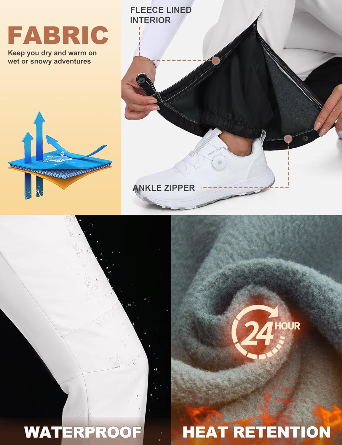 image:imageHeathyoga Snow Ski Pants Women Waterproof Softshell Insulated Fleece Lined Snowboard Pants Hiking Pants for Winter OutdoorWhite