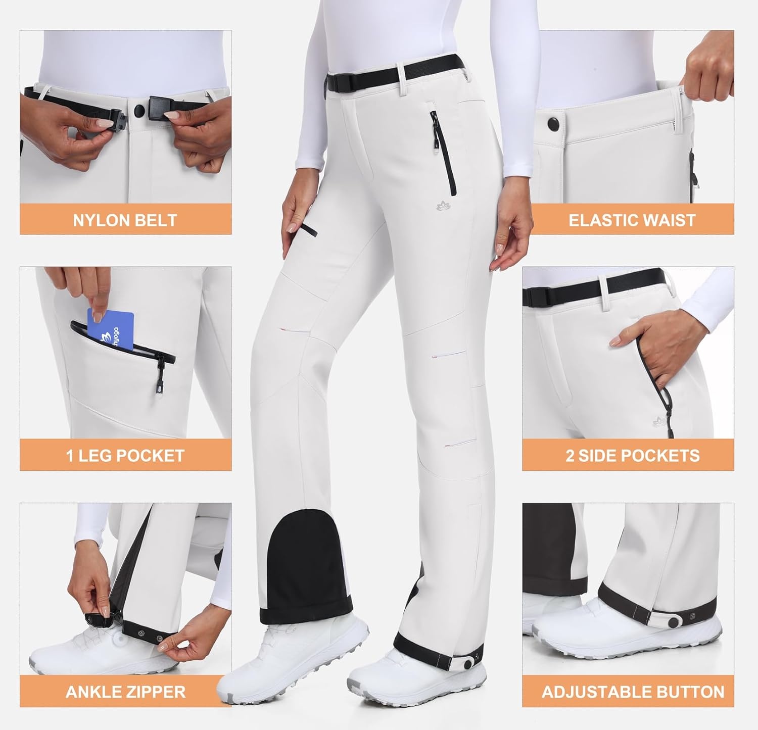 image:imageHeathyoga Snow Ski Pants Women Waterproof Softshell Insulated Fleece Lined Snowboard Pants Hiking Pants for Winter OutdoorWhite