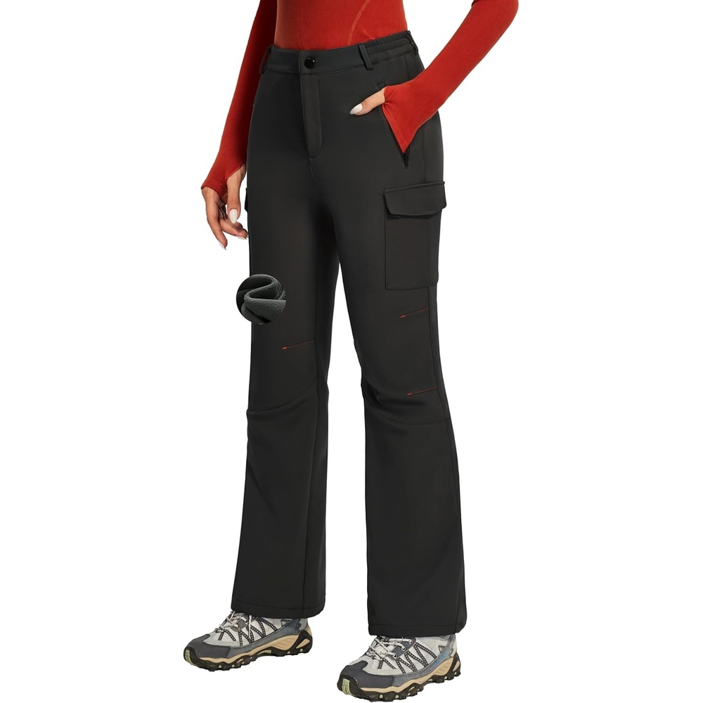 image:imageHeathyoga Snow Ski Pants Women Waterproof Softshell Insulated Fleece Lined Pants Snowboard Hiking Pants for Outdoor WinterBlack