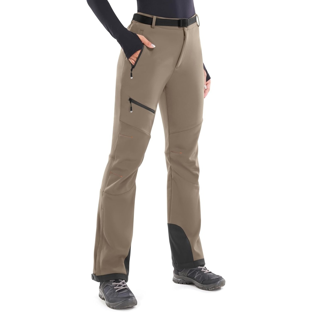 image:imageHeathyoga Snow Ski Pants Women Waterproof Softshell Insulated Fleece Lined Snowboard Pants Hiking Pants for Winter OutdoorKhaki
