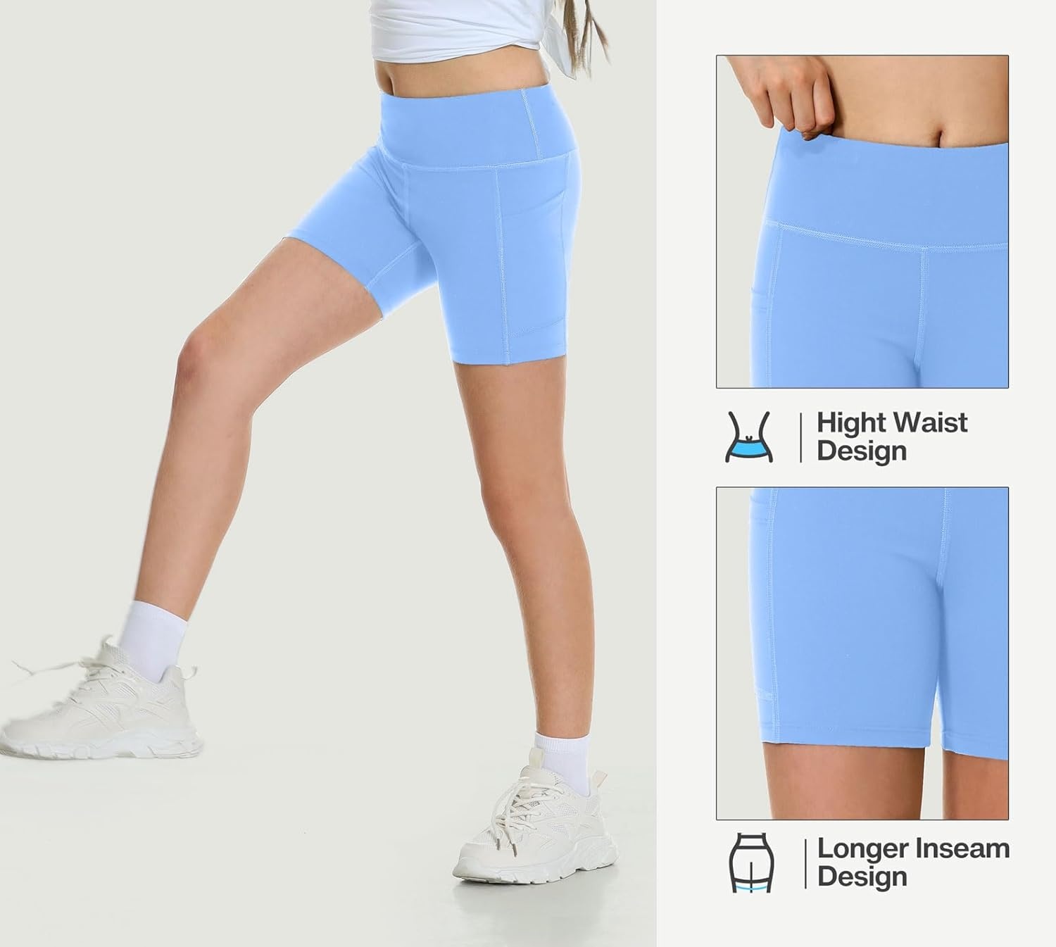 image:imageHeathyoga 5 Girls Volleyball Shorts for Teen Girls Dance Biker Shorts Kids Gymnastics Athletic SpandexLight Blue