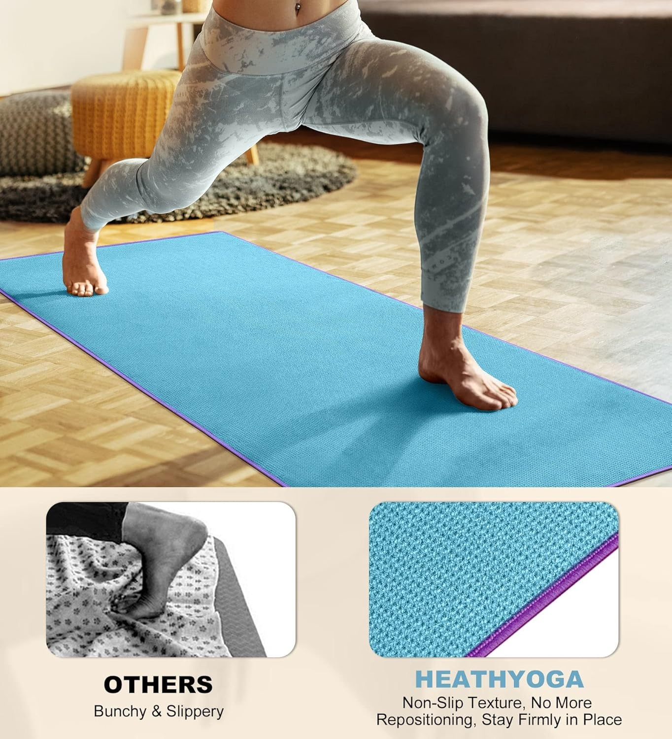 image:imageHeathyoga Hot Yoga Towel Non Slip Microfiber Non Slip Yoga Mat Towel Exclusive Corner Pockets Design DualGrip Sweat Absorbent Perfect for Hot Yoga Bikram Pilates and Yoga MatsTeal